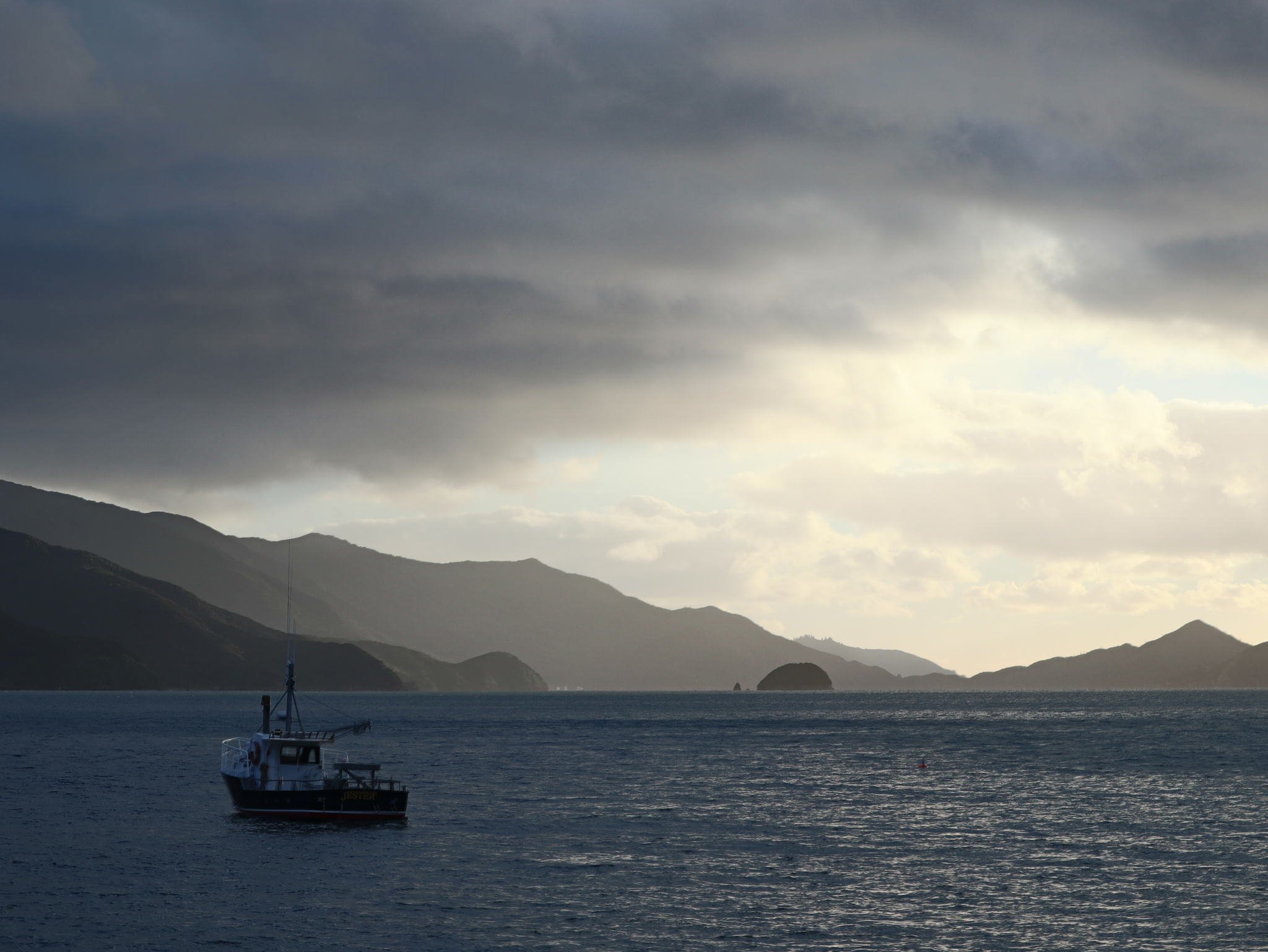 The sunrise looking up the coast of D'Urville Island